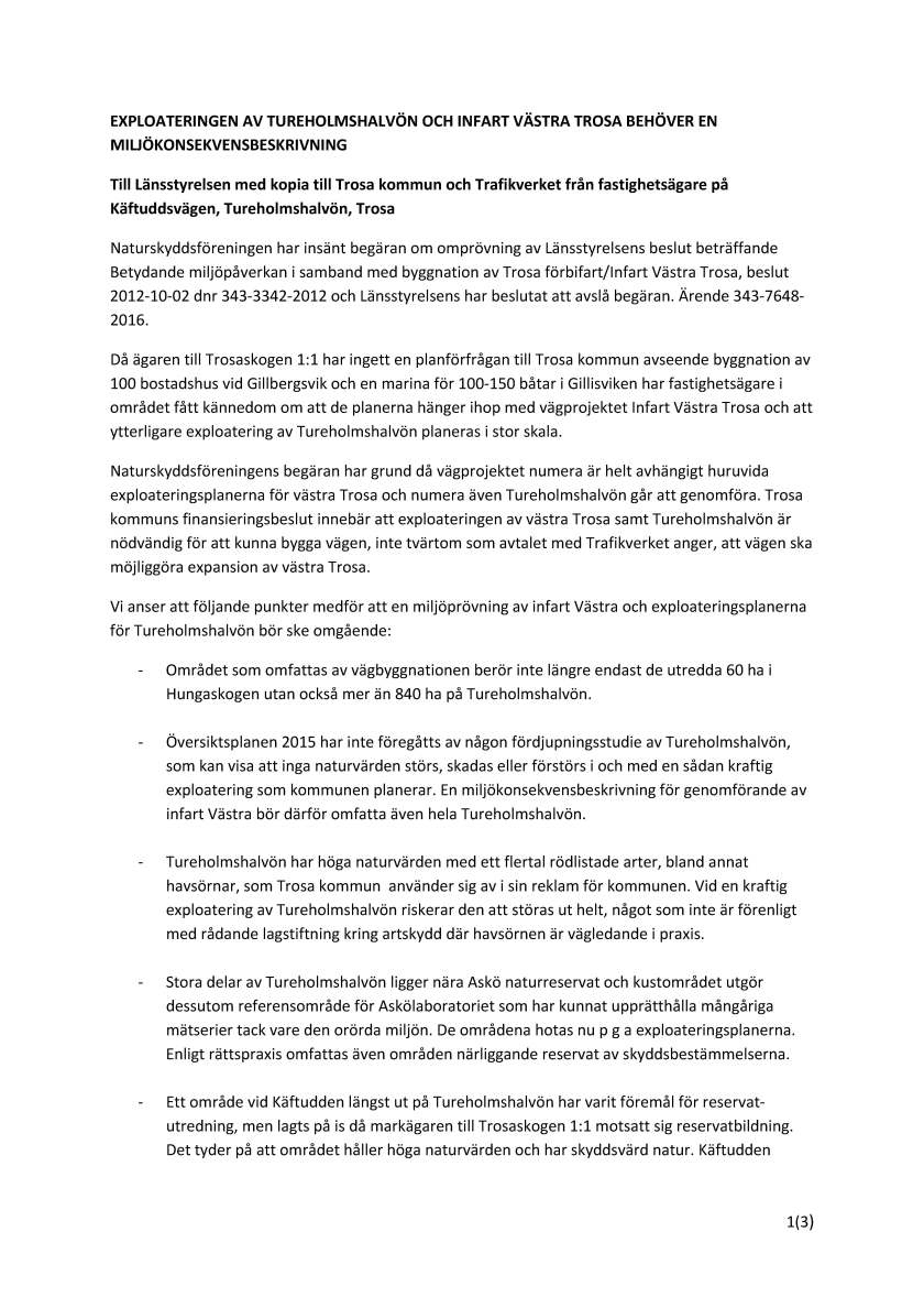 20170108-exploateringen-av-tureholmshalvo%cc%88n-och-infart-va%cc%88stra-trosa-beho%cc%88ver-en-miljo%cc%88konsekvensbeskrivning_sida_1