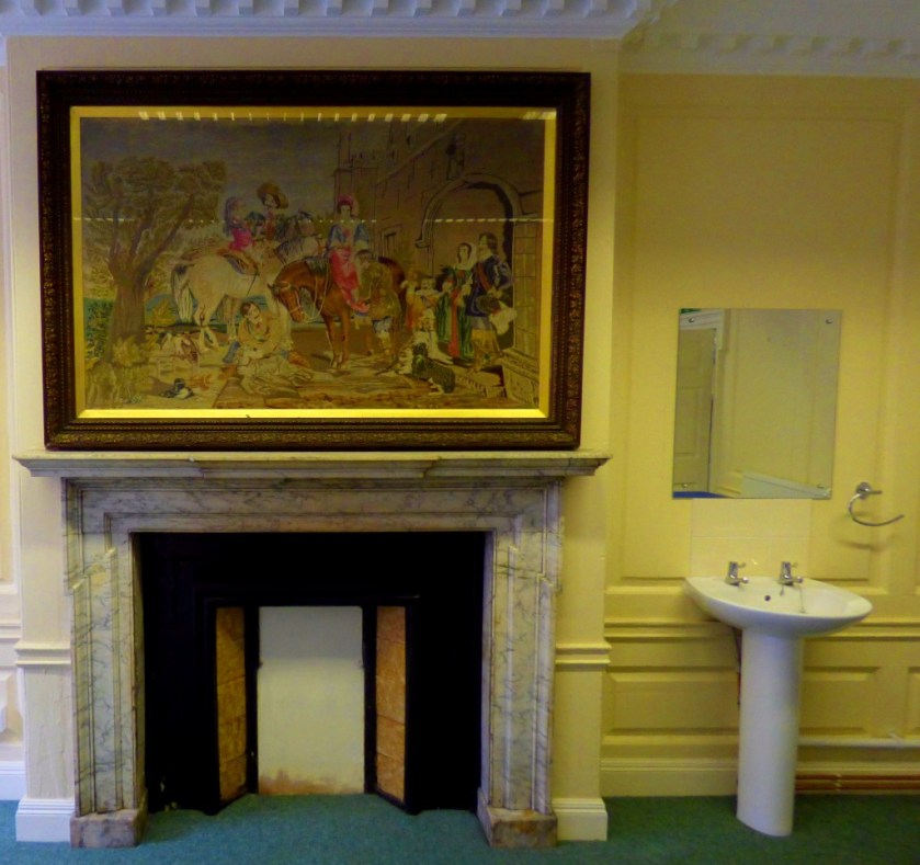 painting and fireplace