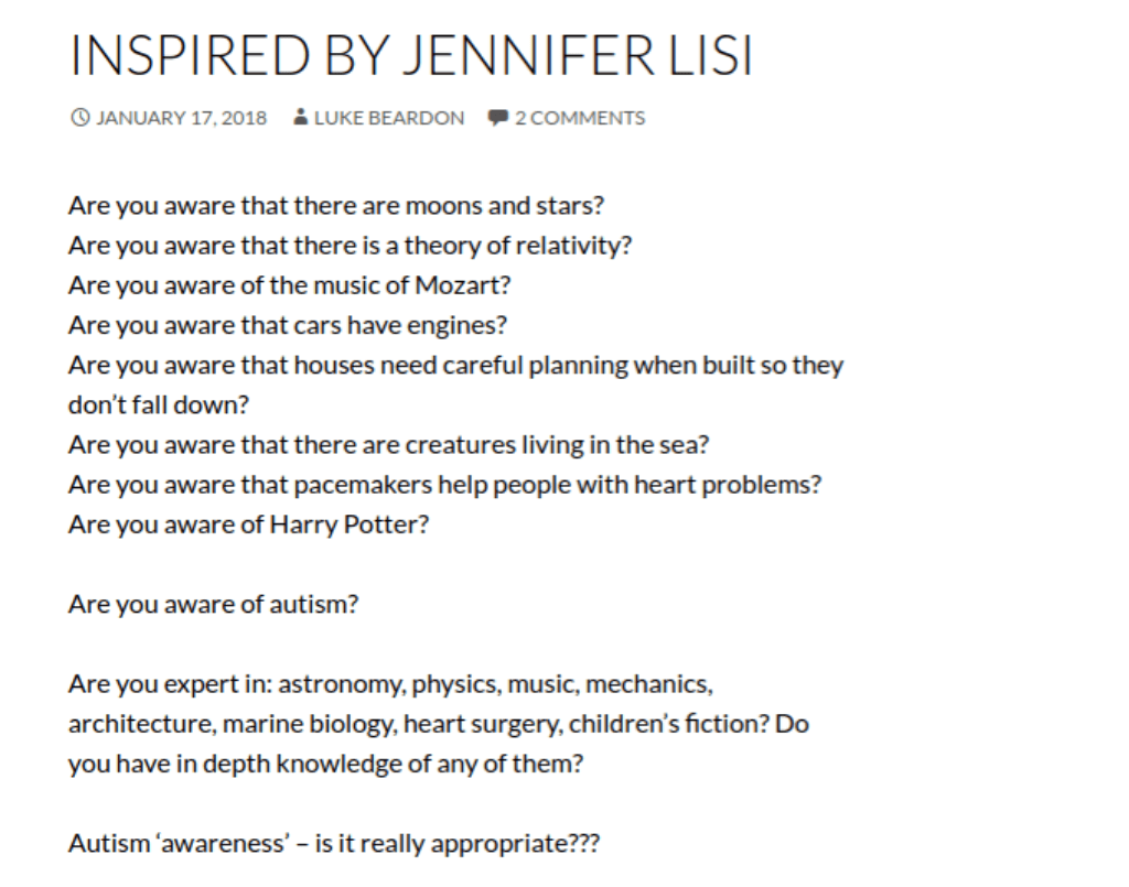 Autism Acceptance Months II – Luke Beardon Joins The&nbsp;Fray