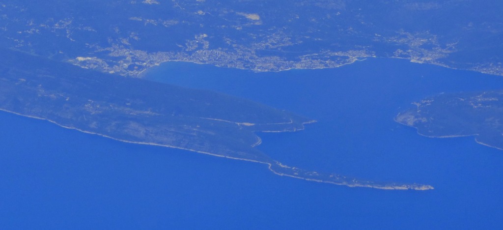 Overhead shot of a near sea town