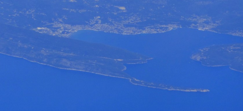 Overhead shot of a near sea town