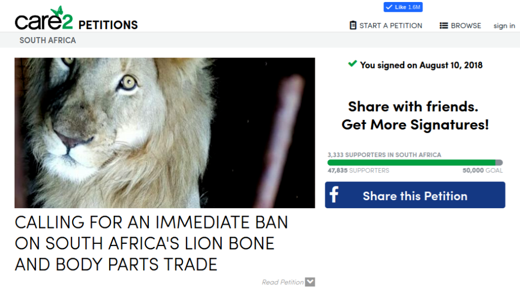 Ban trade in lion parts